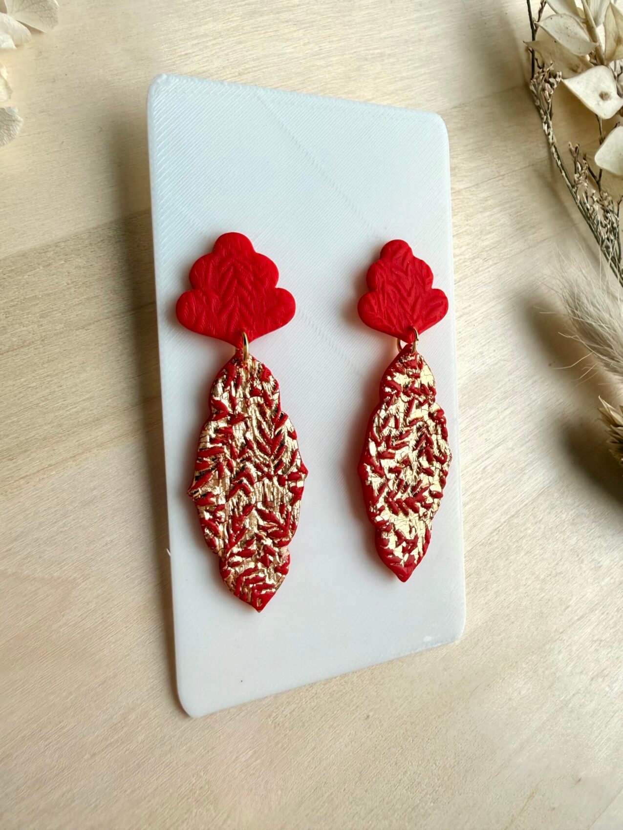 Kolczyki Ornament roślinny - czerwono-złote - obrazek 3