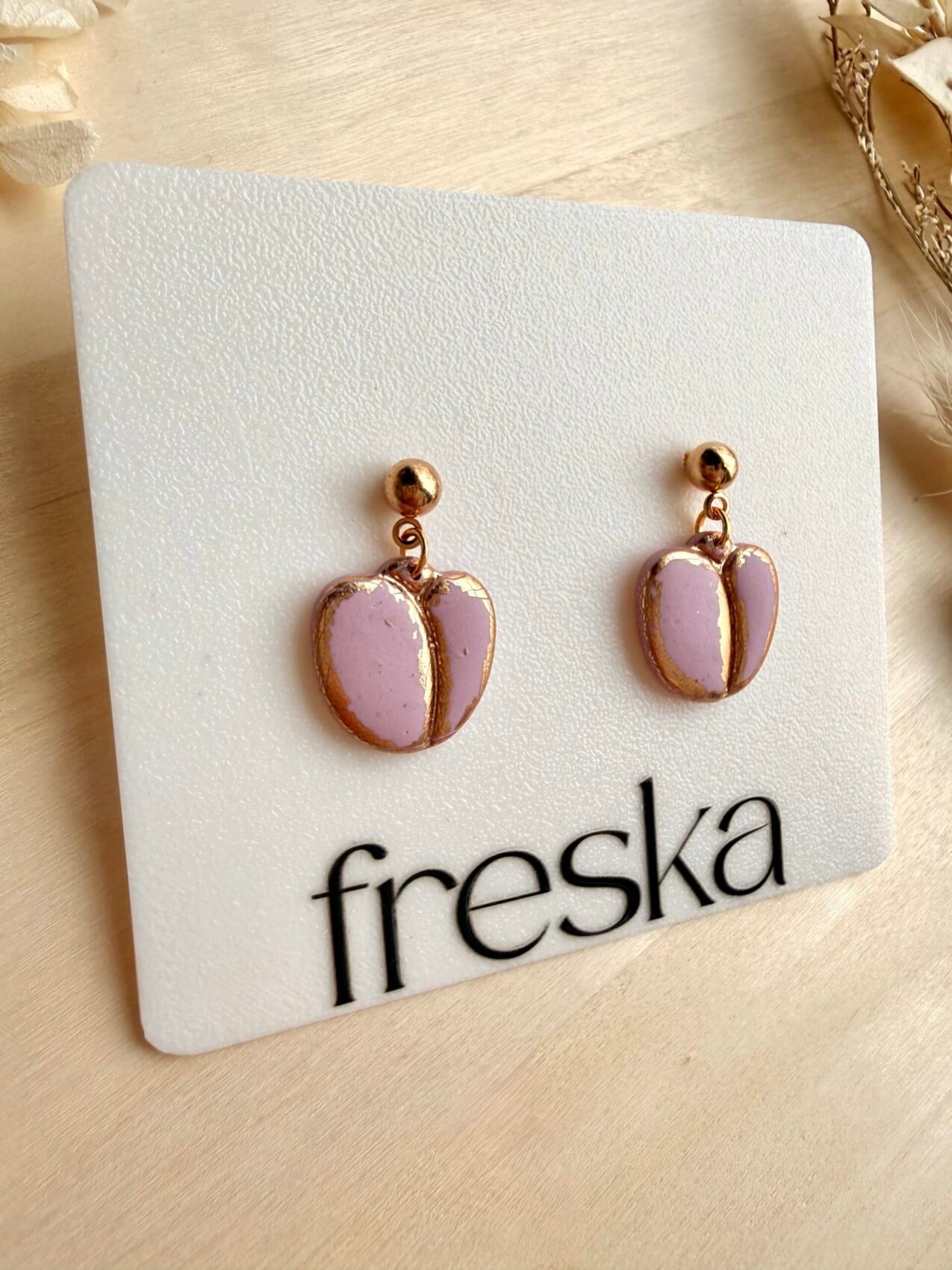 Kolczyki Tulipany brudny róż ze srebrem - obrazek 3