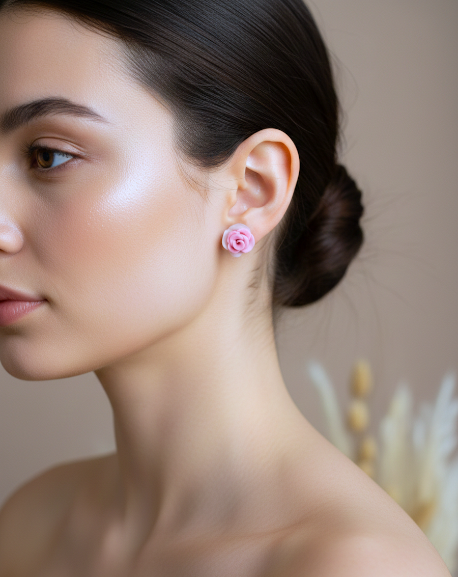 Kolczyki Różyczki - różowo-białe - obrazek 3