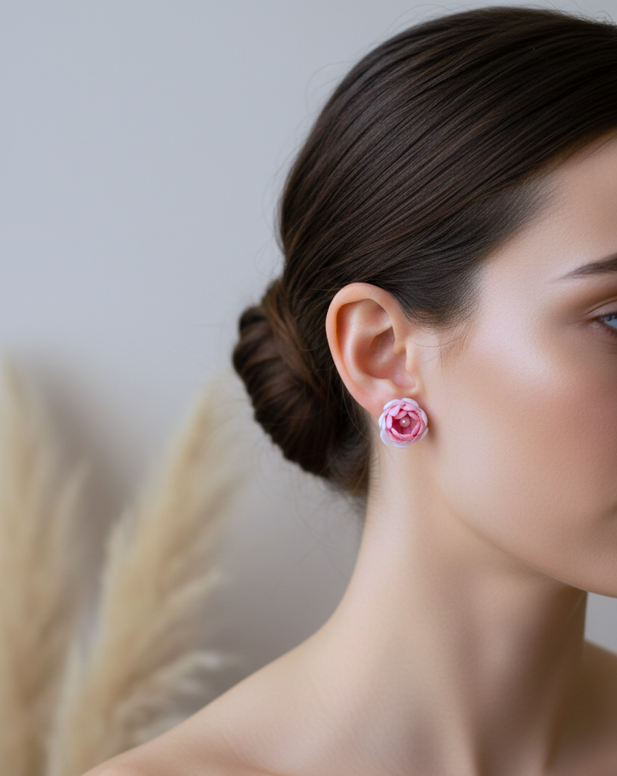 Kolczyki Piwonie - różowo-białe - obrazek 3