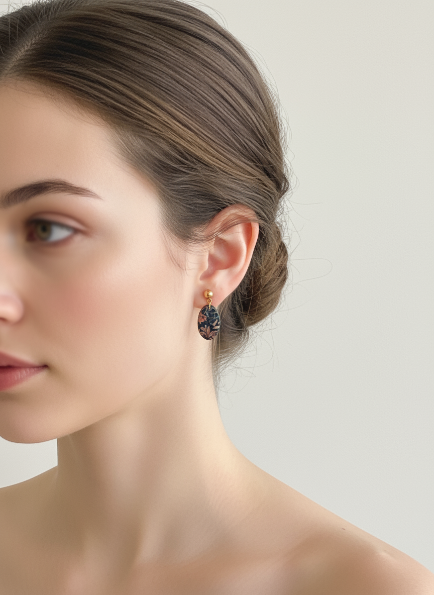 Kolczyki Owal - grafika liście - obrazek 4