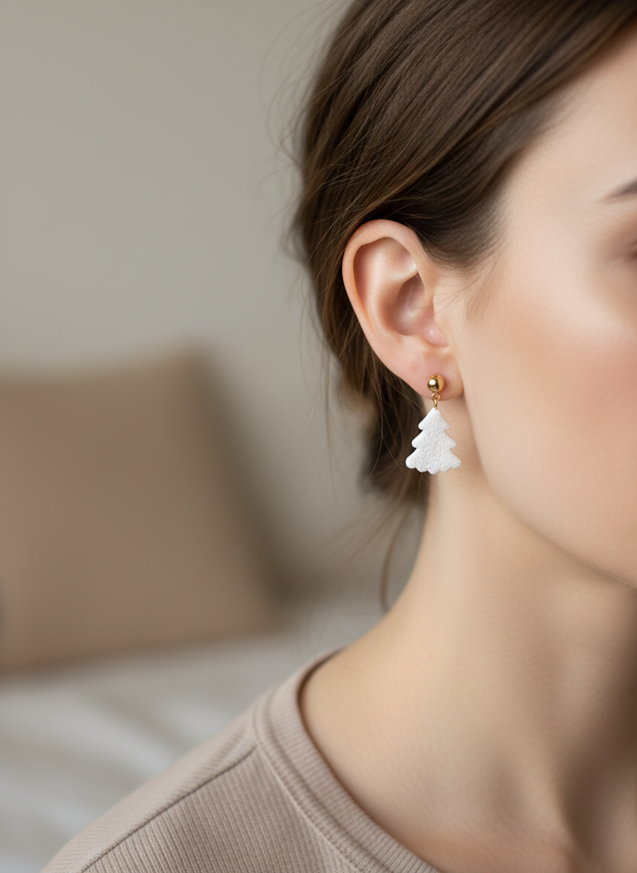 Kolczyki Choinki białe struktura - obrazek 3