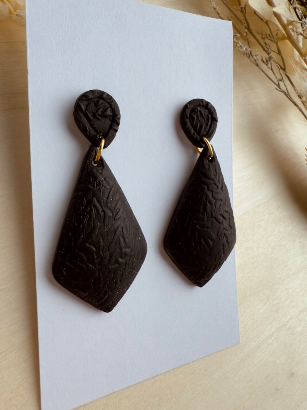 Kolczyki 3D Roślinne Geo - czarne - obrazek 2