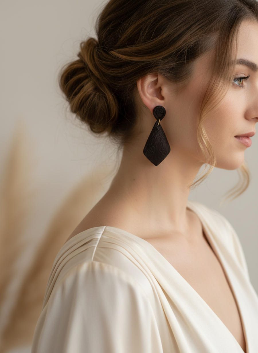 Kolczyki 3D Roślinne Geo - czarne - obrazek 3