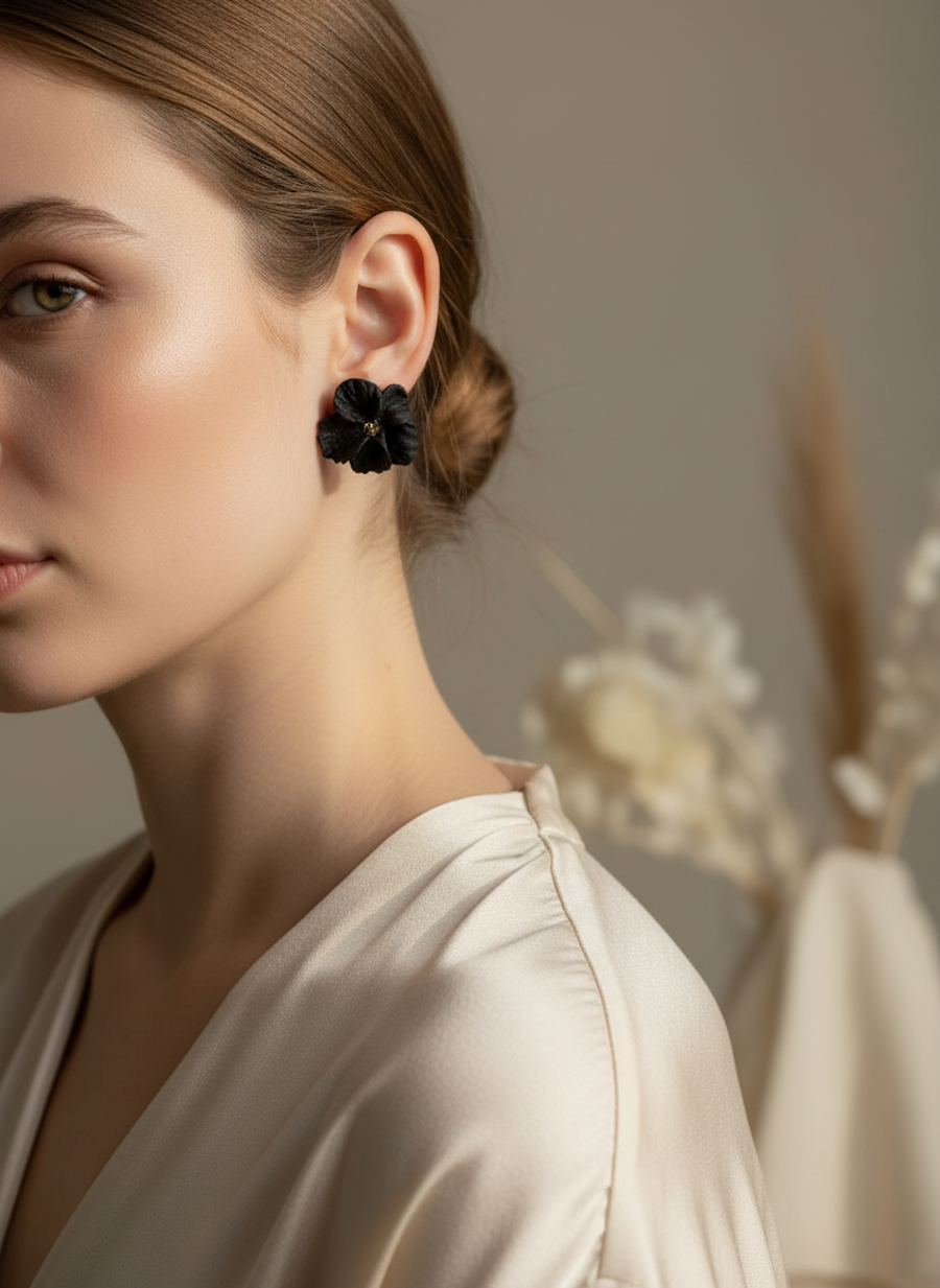Kolczyki Black Flower midi - obrazek 3
