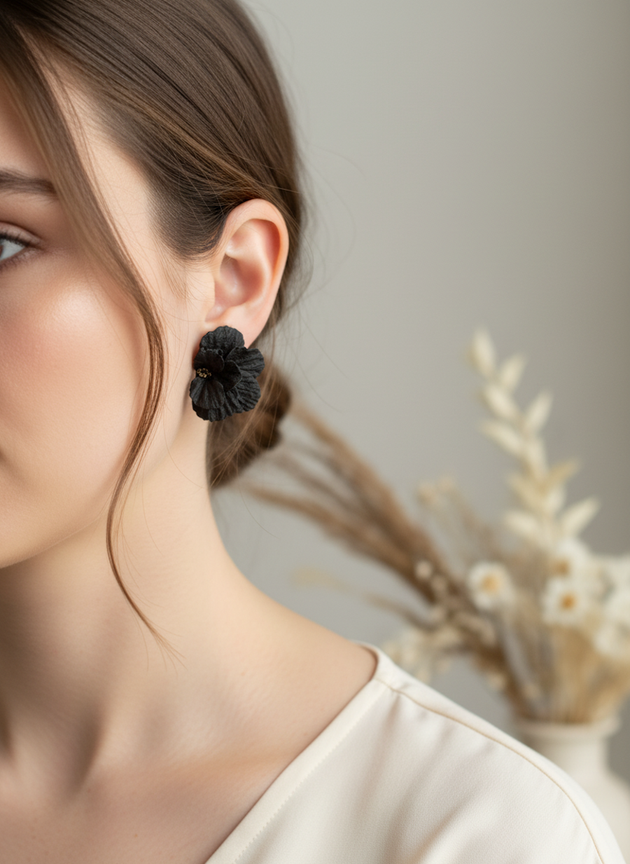 Kolczyki Półkwiaty czarne - obrazek 4