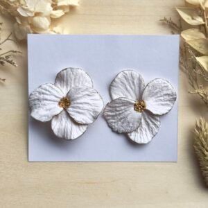 Kolczyki Kwiaty XXL - białe ze złotą ramką