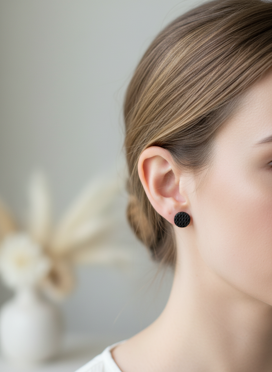 Kolczyki Kółka sweterkowe - czarne - obrazek 3