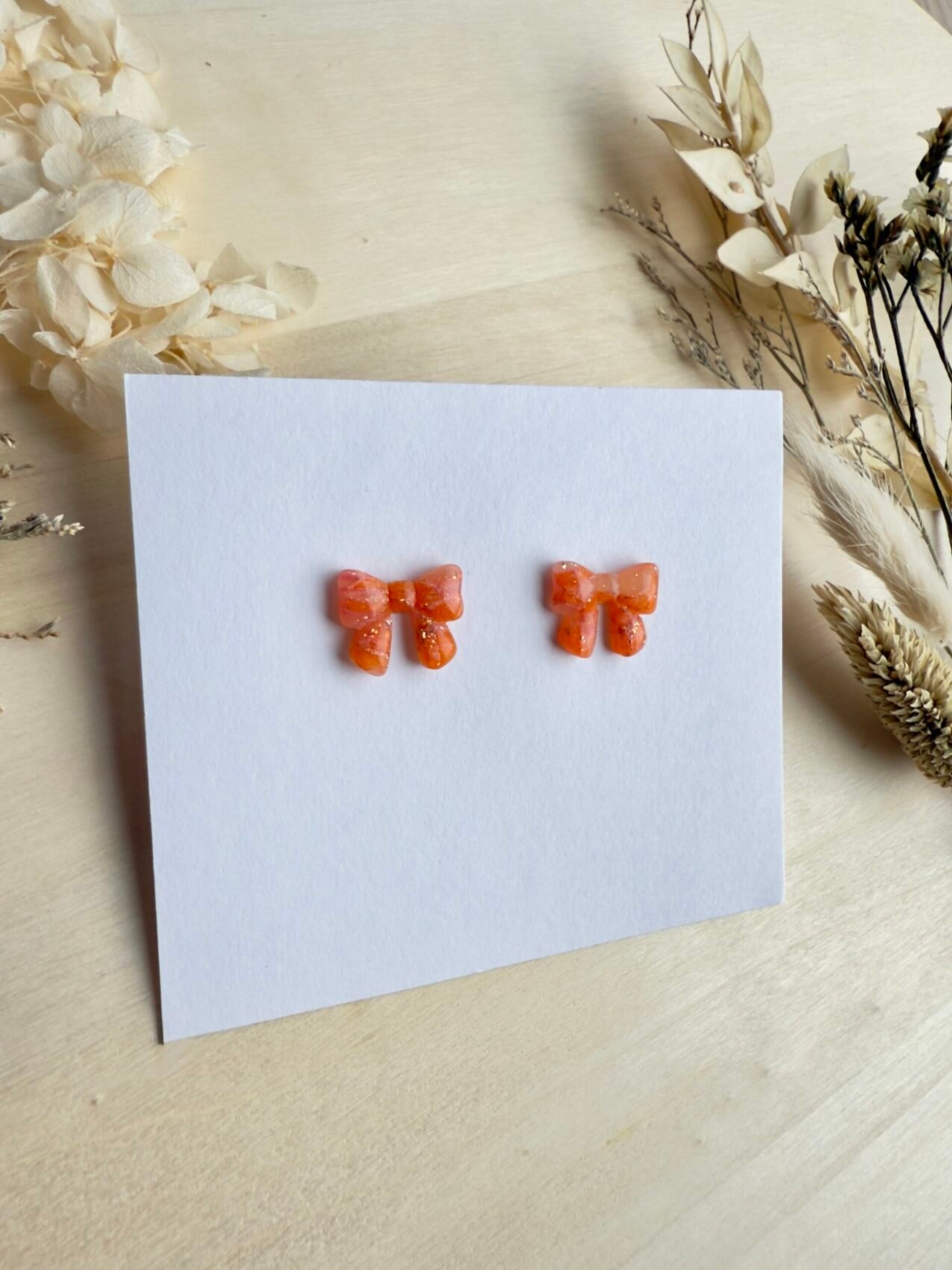 Kolczyki Kokardki marmurkowe - pomarańczowe - obrazek 2