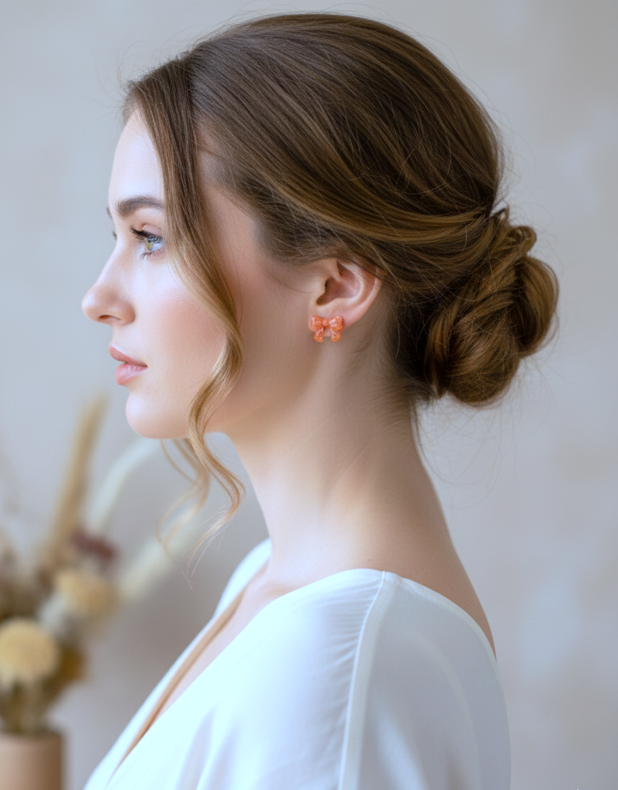 Kolczyki Kokardki marmurkowe - pomarańczowe - obrazek 3