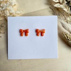 Kolczyki Kokardki marmurkowe - pomarańczowe