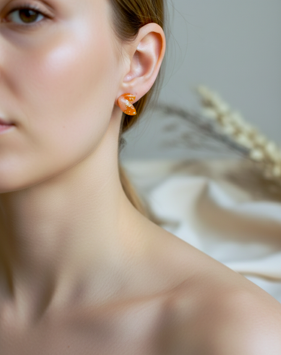 Kolczyki Motylki marmurkowe - pomarańczowe - obrazek 3