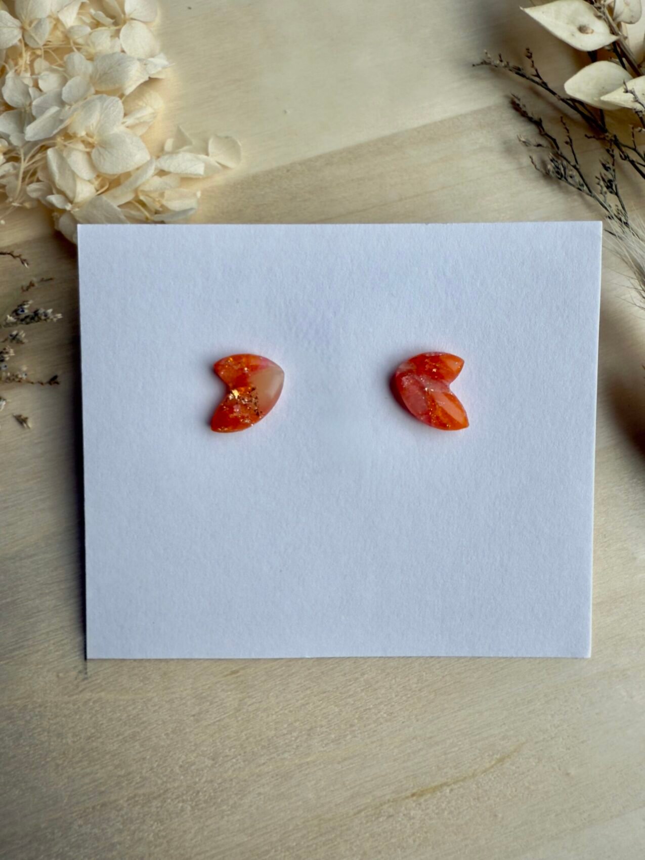 Kolczyki Motylki marmurkowe - pomarańczowe