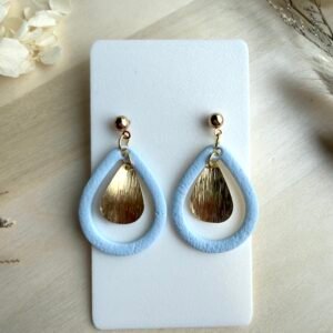 Kolczyki Krople Frame z liściem - błękitne